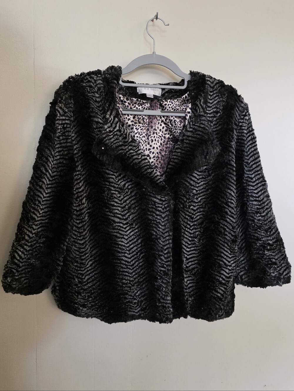 erin london Black Faux Fur Teddy Jacket with Animal-Print Lining